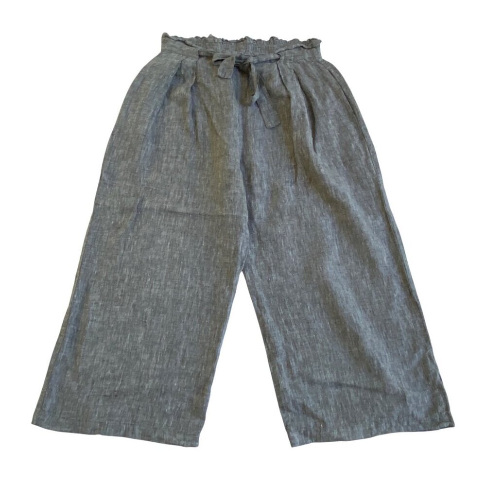 Mast 1883 Pants Womens Size L 100%  Linen Crop Wide Leg Gray High Rise Lagenlook